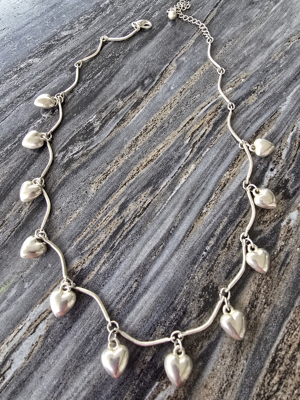 Silver Heart Charm Necklace 17 Inch